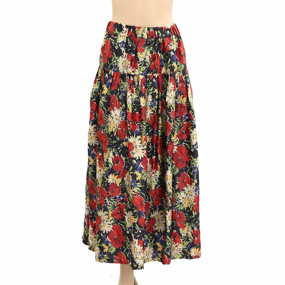 The Great Floral Printed Maxi Skirt Pleated Pull-On Flowy Swingy S NEW 282454